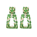 Macro detail of geometric drop earrings with emerald green crystals and AB rhinestones - Green