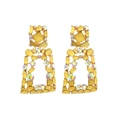 Vibrant yellow geometric earrings featuring multifaceted resin stones and iridescent crystals - Yellow