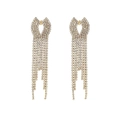 Elegante goudkleurige lange franje oorbellen met glinsterende strass steentjes voor dames - Witte Zirkonia
