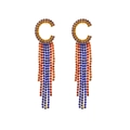 Pendientes de flecos de pedrería colorida con pernos en forma de C y borlas de cristal - Multicolor