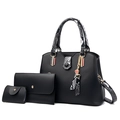 Schwarzes 3-teiliges Taschen-Set mit Shopper und Schlangenmuster aus PU-Leder - Schwarz