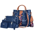 Navy blue crocodile pattern 4-piece handbag set with tote, crossbody bag and pouch - Blue