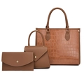 Brown crocodile embossed three-piece handbag set featuring a tote, flap bag, and wallet - 3-in-1 Set (Tote+Handbag+Wallet) / Brown
