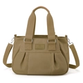 Borsa tote in nylon kaki ad alta capacità con manico arancione e tracolla regolabile - Cachi