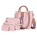 Pink faux leather 4-piece handbag set with crocodile pattern and woven shoulder strap - Pink