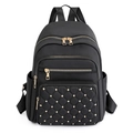 Mochila oxford negra de moda para mujer con detalles de tachuelas doradas y varios bolsillos - Negro