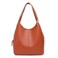 Bolso tote grande marrón caramelo en cuero con patrón de lichi y costuras mínimas - Marrón