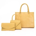 Three-piece yellow faux leather handbag set with crocodile pattern tote and shoulder bags - 3-in-1 Set (Tote+Handbag+Wallet) / Yellow