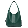 Bolso hobo verde oscuro en cuero granulado con correa ancha y logotipo de marca - Verde