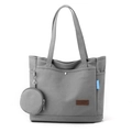 Borsa tote in tela grigia multitasche con portamonete rotondo e bottone a pressione - Grigio