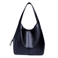 Minimalist black tote bag with litchi grain texture and spacious interior for women - Blue