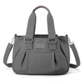 Borsa tote in nylon grigio scuro da donna con design a pieghe e tracolla larga - Grigio