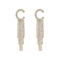 Elegantes pendientes largos de borla con pedrería brillante y base dorada en forma de C - Blanco