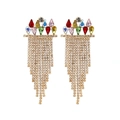 Boucles d'oreilles pendantes en cristal coloré avec franges dorées et strass - Or (Multicolore)