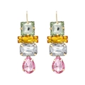 Geometric colorful gemstone drop earrings with square and pear shapes in gold claws - Multicolor
