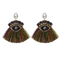 Boho Evil Eye oorbellen met kleurrijke zijden franje kwastjes en kristallen studs - Meerkleurig