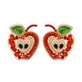 Pendientes de manzana roja con diamantes de imitación coloridos y perlas blancas - Rojo