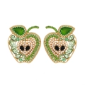 Pendientes de manzana con cristales verdes y perlas sobre base dorada - Verde