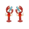 Exquisite Hummer-Ohrhänger mit roten Kristallen und blauen Schmucksteinen verziert - Rot