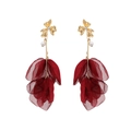 Handmade fabric flower earrings with gold metal, pearls and crystals in a long dangle style - Burgundy 3D Flower