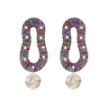 Pendientes bohemios de gota envueltos en hilo con cristales y cuentas mármol - Multicolor