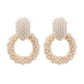 Vintage style gold-tone hoop earrings with micro-set white pearls on a white background - Gold