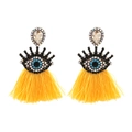 Orecchini occhio del diavolo con pietre gialle e lunghe nappe in seta stile boho - Giallo