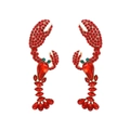 Auffällige rote Kristall-Hummer-Ohrhänger mit Goldfinish und funkelnden grünen Augen - Rot