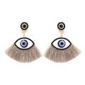 Boucles d'oreilles bohèmes œil protecteur avec strass et franges marron - Gris