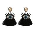 Orecchini Evil Eye con nappe, accenti di cristallo blu e dettagli in frangia nera - Nero