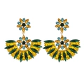 Colorful floral beaded drop earrings with fan-shaped crystal pendants on a white background - Multicolor
