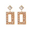 Boucles d'oreilles pendantes géométriques dorées avec strass brillants et cristaux chic - Blanc