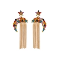Bunte Strass-Ohrringe mit goldenem Halbmond-Design und langen Fransenketten im Boho-Stil - Gold