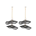 Elegant long fringe earrings with black lace floral fabric and white pearls on gold stems - Black
