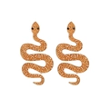 Retro golden snake-shaped earrings with amber beads inlay on a clean white background - Smoky Yellow
