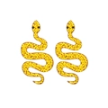 Retro serpent stud earrings with yellow beads and golden metal finish on white background - Yellow