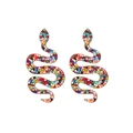 Handcrafted snake earrings with colorful beads on gold alloy frames in a vintage style - Multicolor