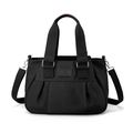 Black nylon pleated handbag with brand logo patch and detachable shoulder strap - Black