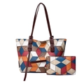 Mehrfarbiges Set aus Shopper und Tasche mit geometrischem Patchwork und Narbenleder - Blau Patchwork
