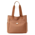 Large capacity nylon tote bag in brown featuring multiple pockets and durable shoulder straps - Orange