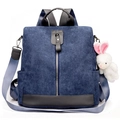 Blue corduroy multi-purpose backpack with bunny pendant and faux leather detail - Blue