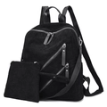 Black corduroy backpack set with large capacity and matching small pouch in minimalist style - Black