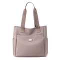 Large mauve nylon tote bag for women featuring waterproof fabric and zippered pockets - Champagne