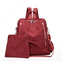 Burgundy corduroy backpack set with large capacity and matching small pouch - Red