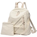 Beige corduroy fashion backpack with matching storage pouch featuring silver zippers - Off White