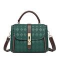 Borsa a mano in ecopelle verde scuro con motivo a rombi e dettagli marroni - Verde