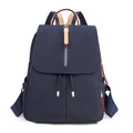 Dark blue fashion oxford backpack with water-resistant fabric and drawstring flap cover - Blue