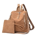 Brown corduroy backpack set with large capacity main bag and matching small pouch - Yellow
