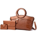 Ensemble de sacs à main marron en cuir gaufré crocodile avec cabas et pochette - Marron
