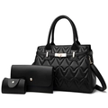 Set da 3 pezzi borsa a mano trapuntata nera con pochette e porta carte piccolo - Borsa a Mano Astuccio Portafoglio (Nero) / Nero